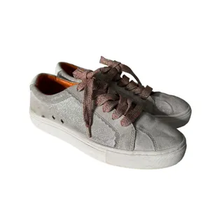 ZARA Women Metallic Glitter Silver Lace Up Fashion‎ Sneakers Size EU 39 US 8 thumbnail 3