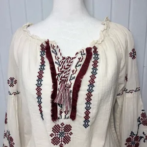 American‎ Eagle Outfitters Cream Embroidered Blouse Size S thumbnail 2