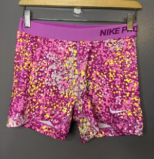 Nike Pro Compression Shorts Womens Large Pink Print Elastic Waist Athletic Gym thumbnail 1