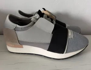 Balenciaga Race Runner Sneakers Women 37 Gray Silver Black Suede Mesh Shoes thumbnail 1