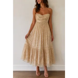 Verb by Pallavi Singhee Ninon Ivory Gold Sequin Tulle Midi Dress Small Fairy NWT thumbnail 2