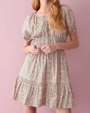 J.Crew Cinched Waist Puff Sleeve Floral Mini‎ Dress MT thumbnail 1