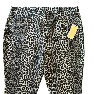 NWT Michael Kors Gray Leopard Print Stretch Skinny Jeans Cotton Blend Size XL thumbnail 3