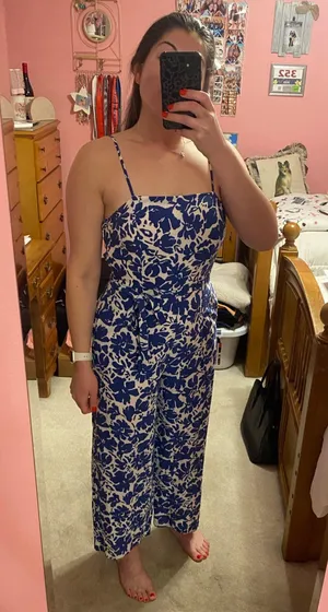 Lulus Carry The Day Blue And White Floral Print Culotte Jumpsuit - Size M thumbnail 2
