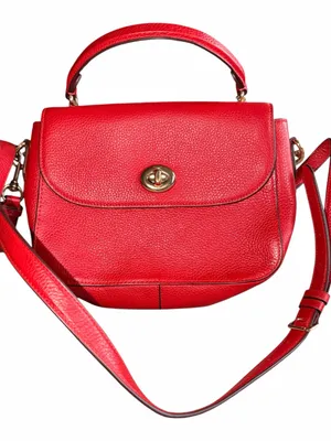 Authentic Coach Marlie Top Handle Satchel in vibrant true red pebbled leather thumbnail 3