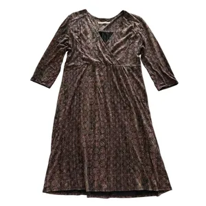 Peruvian Connection Dress Medium Brown Geometric Print Faux Wrap Pima‎ cotton thumbnail 3