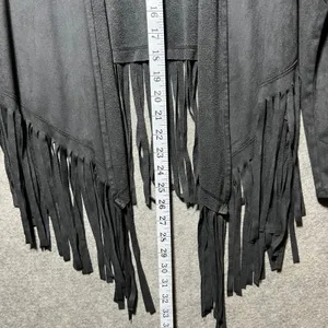 Rock & Republic Black Faux Suede Fringe Open Front Cardigan Jacket XS Waterfall thumbnail 4