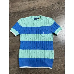NWOT Womens Polo Ralph Lauren O Stripe Pkt T pima cotton‎ cableknit sweater SZ S thumbnail 2