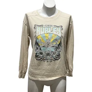 Hurley T-Shirt Womens Size XS Beige Beach Life Graphic Long Sleeve Crew thumbnail 7