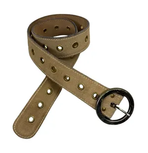 Caulderon Belt Womens Medium Tan Brown Grommet Round Buckle Suede 6493 thumbnail 1