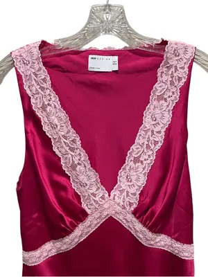 ASOS Design Satin Flippy Mini Dress Pink Lace Trim Sleeveless Women’s Size 6 thumbnail 7