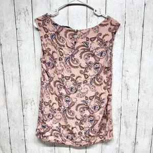 Bonita‎ Shirt Women Sz 38 Pale Pink Paisley Pattern Round Neck Sleeveless Blouse thumbnail 6