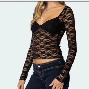 NWT Edikted Mykonos Sheer Black Lace Top size XL thumbnail 3