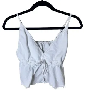 BRANDY MELVILLE John Galt Linen Cropped Top One Size White/Cream thumbnail 1