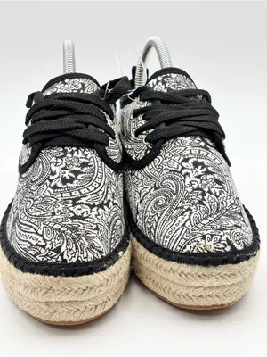Catisa Black & White Paisley Espadrille Lace-Up Flats Size 37 / US 6.5 thumbnail 3