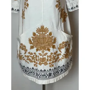 Free People Talia White Floral Embroidered Lace Up Cut Out‎ Back Tunic Top XS thumbnail 7