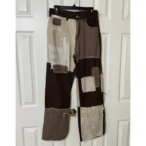 Shein Streetwear‎ Patchwork Jeans Fringe Straight Leg High Rise Hippie Women's 4 thumbnail 3