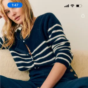 Sézane Navy and White Striped Mohair Blend Cardigan thumbnail 3