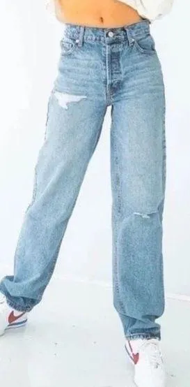 Revice Super 80s High Rise Button Fly Distressed Straight Leg Rigid Jeans SZ 25 thumbnail 1