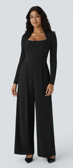 Halara 01HWN.- Long Sleeve Pocket Wide Leg Jumpsuit-Easy Peezy. thumbnail 1