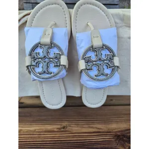 Tory Burch Leather Miller Pave Sandal In Cream Size 5 thumbnail 3