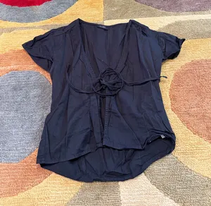 Brandy Melville / John Galt Black Open Front Tie Front Blouse Top Shirt One Size thumbnail 1
