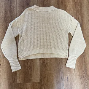 Free People Cream Knit Sweater Women's L Crewneck Slight Crop Cottage Minimalist thumbnail 8