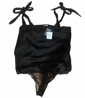 Free People Intimately NWT $58 Ties Over Guys Black Bodysuit Tie Straps Size L thumbnail 1