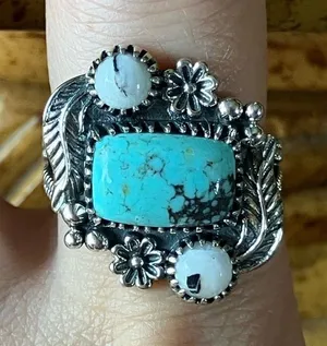 Blue Moon Turquoise White Buffalo Ring Size 8 thumbnail 1