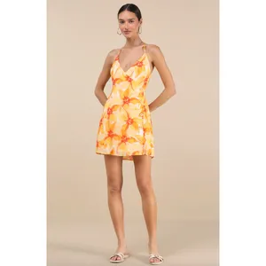 Lulus Prue Orange Floral Halter Mini Dress Rayon Resortwear Vacation XL NWT thumbnail 3