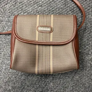 Vintage Esprit Striped Canvas Crossbody Bag Brown Tan Small Messenger thumbnail 2