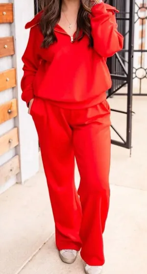 The Buckley Cloud Set 2.0 Wide Leg Bottoms & Pullover Set Small New Red thumbnail 1