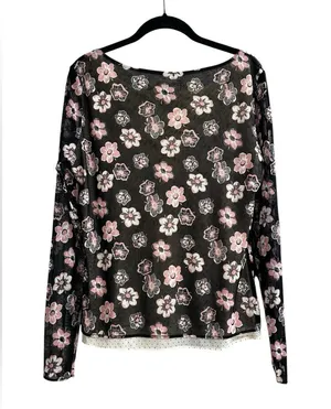 NY & Co Vintage Y2K Mesh Floral Top Whimsy Phoebe Fairy Whimsigoth Grunge thumbnail 5