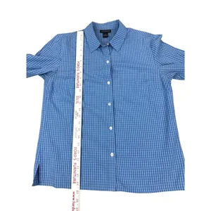 Ann Taylor Women's Size Medium Blue White Gingham Check Button Down Cotton Shirt thumbnail 5