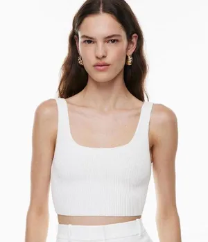 Aritzia Babaton Sculpt Knit White Crop Top thumbnail 1