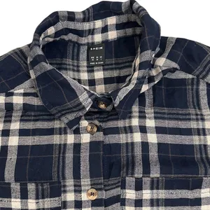 SHEIN Button Down Plaid Blue Tan Boyfriend Flannel Shirt Size Women's XS (2) thumbnail 2