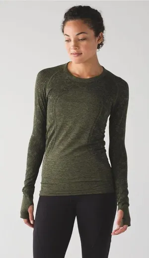 Lululemon Shirt Womens 4 Green Floral Long Sleeve Crew Neck Thumbholes Athletic thumbnail 1