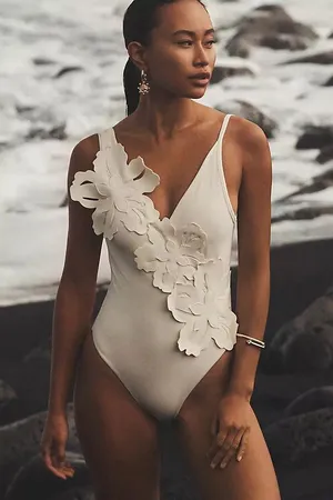 NWT Bahia Maria x Anthropologie Maria Hawaiian White One-Piece Swimsuit. Medium thumbnail 2
