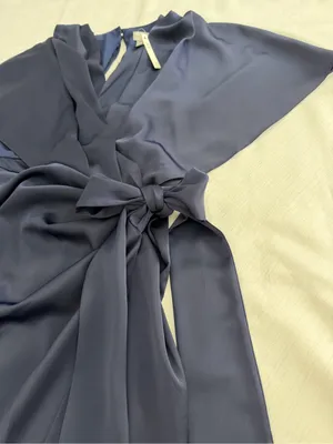 ASOS Navy Satin Wrap Mini Dress Size US 8 Tie Waist Open Back thumbnail 11