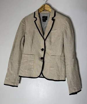 J. Crew Schoolboy Tipped Linen Blazer‎ Oatmeal Cream 0 thumbnail 1