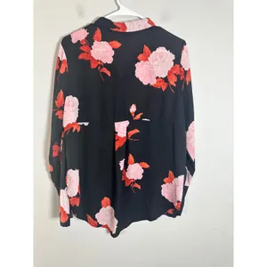 Who What Wear Black‎ Floral Rose Print Button Down Blouse Long Sleeve Womens L thumbnail 6