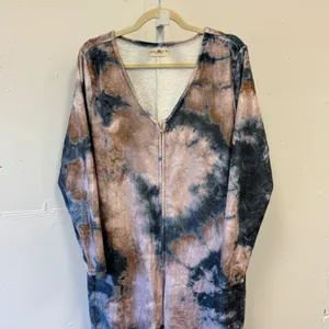 Natural Life Tie Dye Fleece Jumpsuit Pajamas One Piece Blue Tan Size M One Piece thumbnail 4