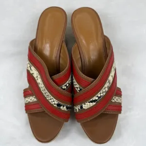 Coach Red Snakeskin‎ Striped Espadrille Wedge Platform Sandals Slides 8.5 READ thumbnail 2