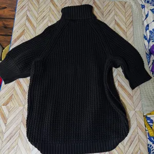 J.Crew Black Turtleneck Button Chunky Knit Poncho Sweater XS Roll‎ Neck Cotton thumbnail 12