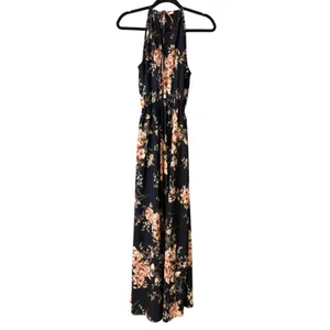 Lulus Feel the Music Midnight Blue Floral Print Halter Maxi Dress NWOT S thumbnail 6