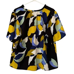 Nine West Women‎ Sz XL V Neck Short Sleeve Blouse Lightweight Polyester Colorful thumbnail 2