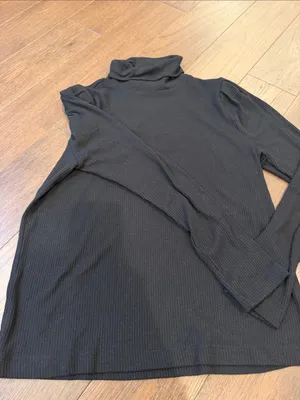 LOFT Black Ribbed Puff-Sleeve Turtleneck Sweater Size Large - C66-027 thumbnail 5