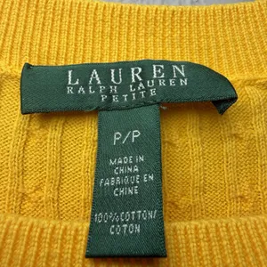 Lauren Ralph Lauren Petite P/P Yellow Cable Knit Cotton Sweater Gold Buttons thumbnail 6