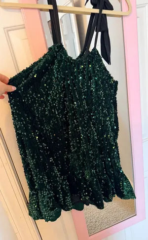 Velvet Sequin Swing Dress Green Size M thumbnail 1