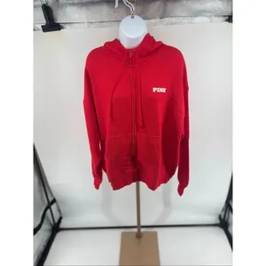 Victoria’s Secret Pink Full Zip Campus Hoodie Drawstring Logo NWT Red M thumbnail 6